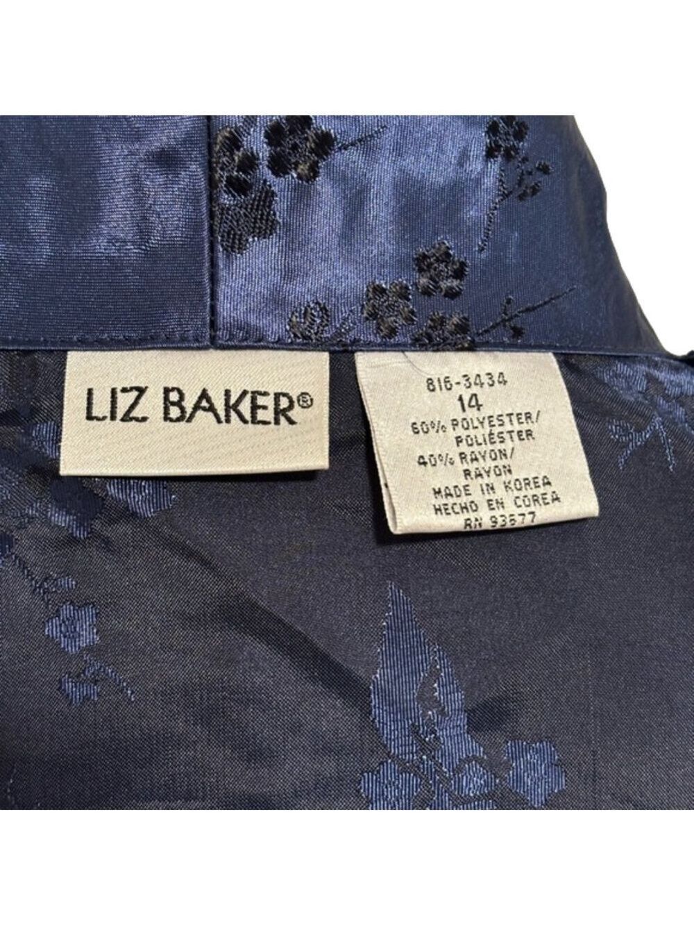 90s SATIN BROCADE BLUE ASIAN INSPIRED BROCADE LIZ BAKER SHIRT JACKET SHACKET 14 - Picture 12 of 12